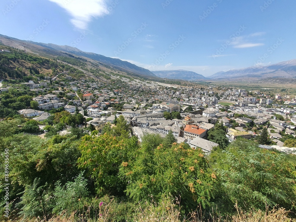 Obraz premium Historic Gjirokaster Old Town, Albania – UNESCO World Heritage City with Traditional Ottoman Stone Houses and Balkan Architecture