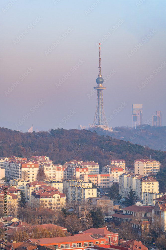 Obraz premium Qingdao Television Tower and Urban Cityscape View