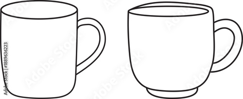 Minimalist Line Art Illustration of Two Coffee Mugs, Black Outline Drawing
