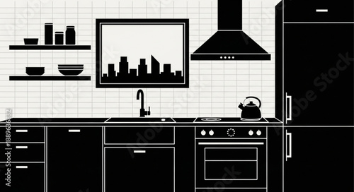 Modern Kitchen Interior Design Silhouette.