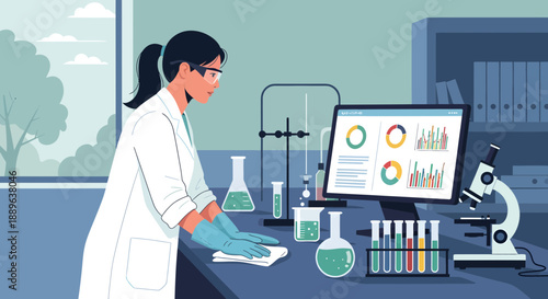 Female scientist conducting research in a laboratory setting.