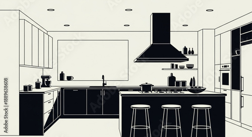 Modern Kitchen Interior Design Illustration.
