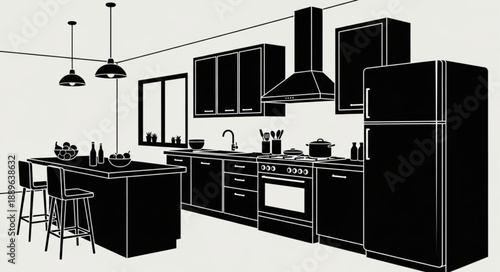 Modern Kitchen Interior Design Illustration.