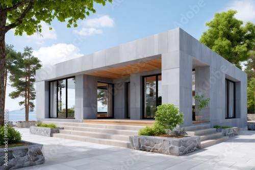 Wallpaper Mural Modern minimalist house exterior with lake view Torontodigital.ca