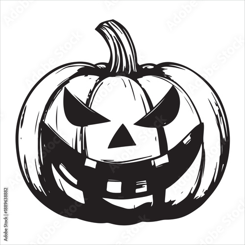 
Cartoon Halloween pumpkin with scary face outline silhouette 