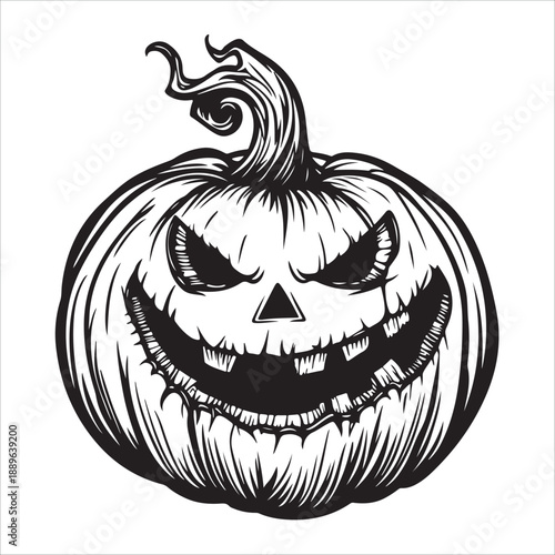 
Cartoon Halloween pumpkin with scary face outline silhouette 