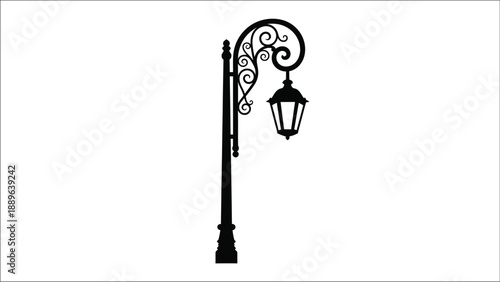 Elegant black silhouette of a vintage street lamp on a white background