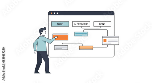 Person Interacting With Digital Kanban Board Application Managing Workflow And Project Tasks With Stages To Do In Progress Done Concept