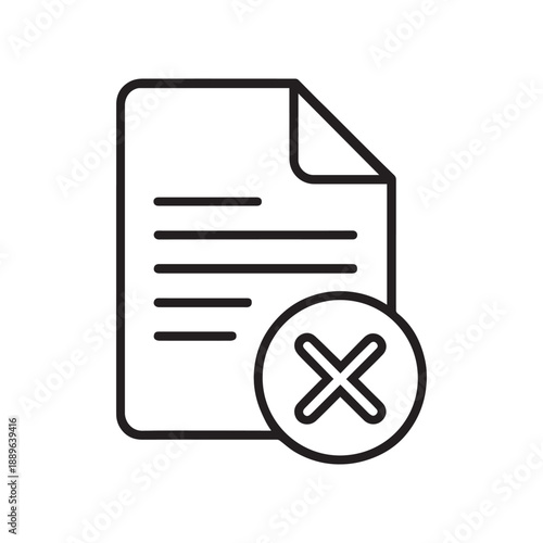 Rejected Document Cross Mark Line Icon Vector On White Background 