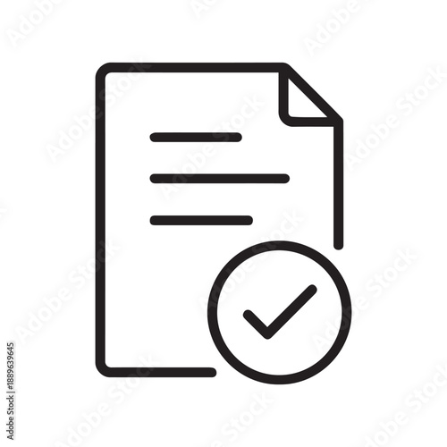 Approved Document Checkmark Line Icon Vector On White Background 