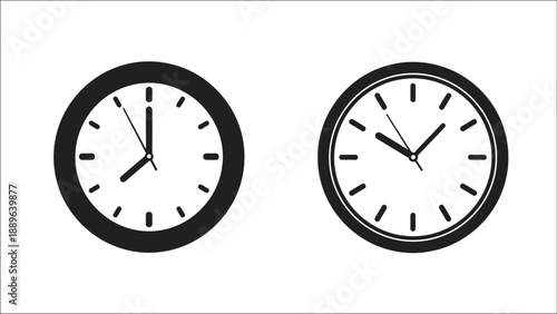 Two black and white analog clocks displaying different times