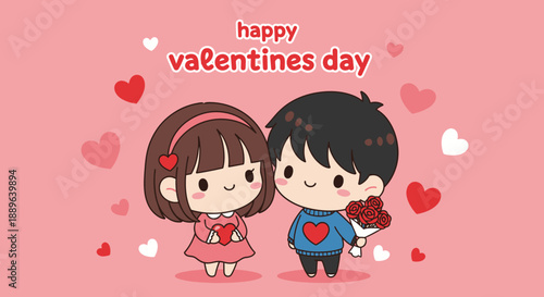 Cute Boy Giving Roses to Girl on Valentine's Day