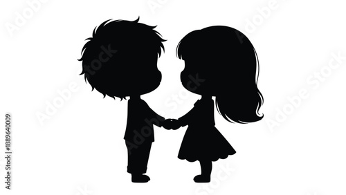 Silhouetted couple holding hands with a heart between their faces