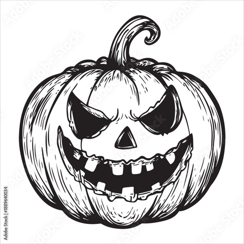 
Cartoon Halloween pumpkin with scary face outline silhouette 