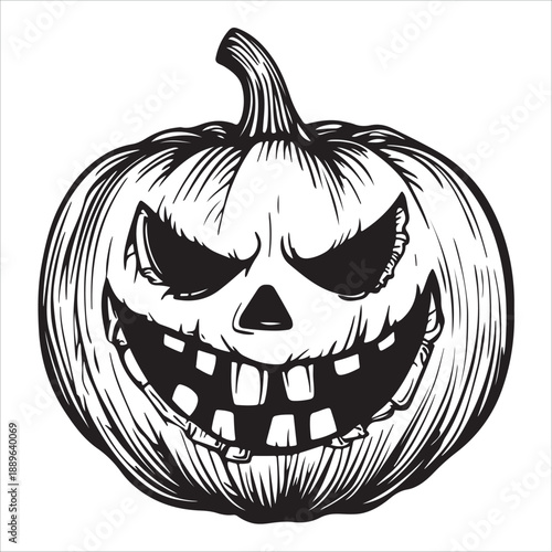 
Cartoon Halloween pumpkin with scary face outline silhouette 
