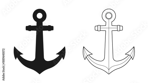 Two anchor illustrations one solid black one white outline