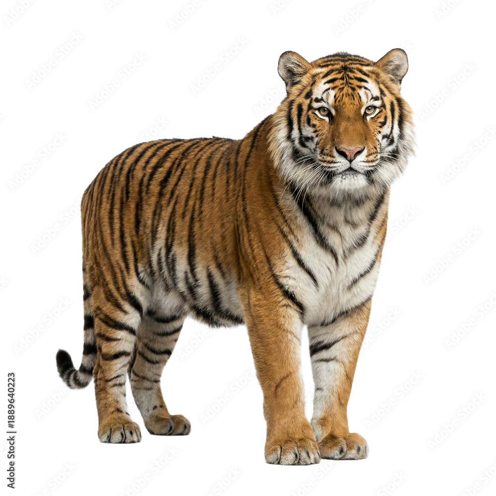 Obraz premium A full-body studio portrait of a majestic tiger standing against a transparent background.
