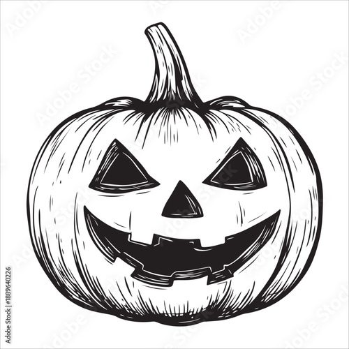 
Cartoon Halloween pumpkin with scary face outline silhouette 