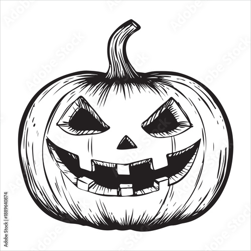 
Cartoon Halloween pumpkin with scary face outline silhouette 