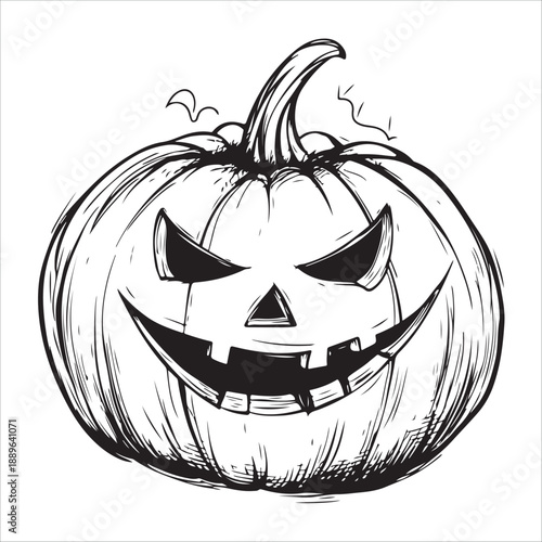 
Cartoon Halloween pumpkin with scary face outline silhouette 