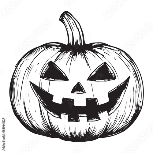 
Cartoon Halloween pumpkin with scary face outline silhouette 