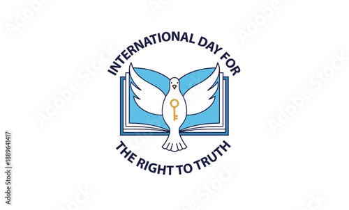 International Day for the Right to Truth vector emblem with dove, key and open book symbol