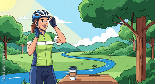 Female Cyclist Preparing for a Ride.