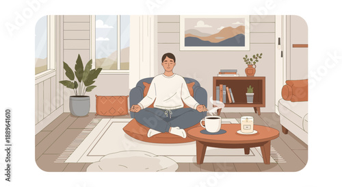 Man meditating in lotus pose finding inner peace and mindfulness.