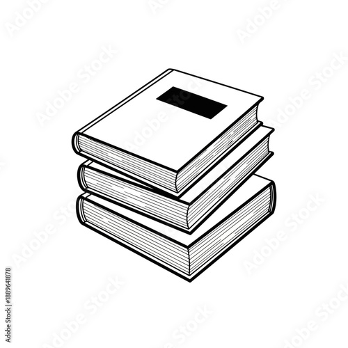 Stack of three books with blank cover on top in simple line art style