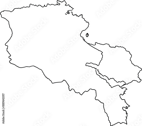 Black outline map of Armenia vector illustration, simple cartographic border design, geographic national territory silhouette isolated on white background, Armenia