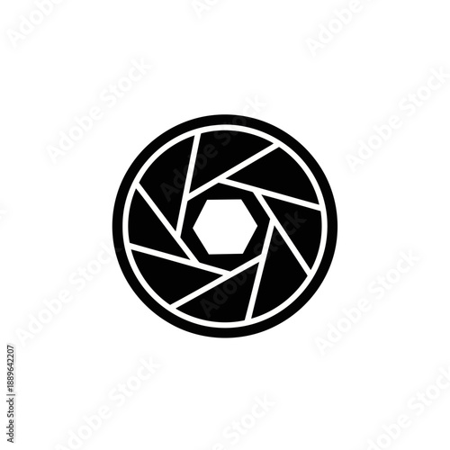 Camera aperture icon with black and white design elements