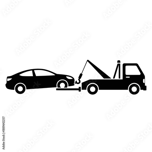 Tow truck towing a car on a isolated