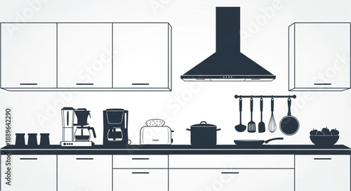 Modern Kitchen Interior With Appliances And Utensils.