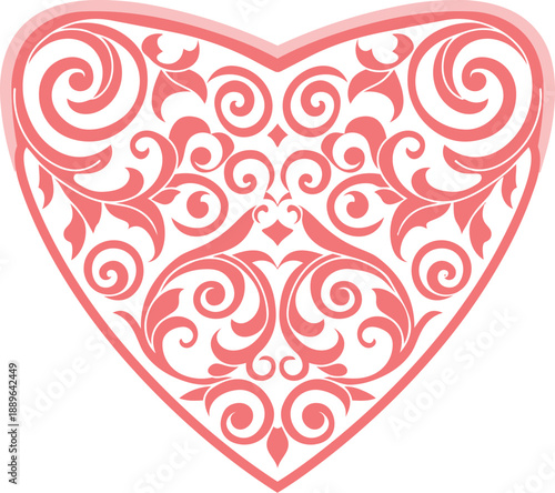 Love heart shape inside curled floral pattern design elegant vector clipart