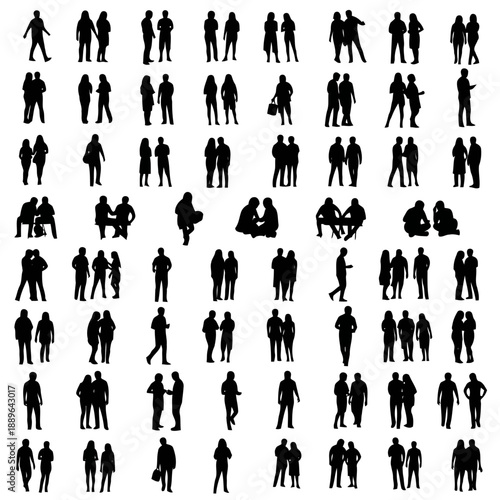 Silhouette people set on, various poses and actions