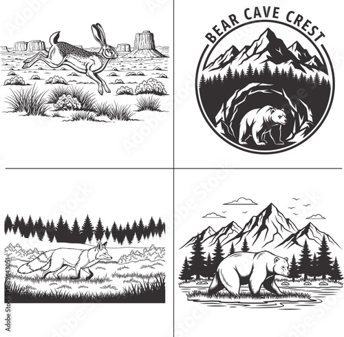 Wild Animal Double Exposure Forest Silhouette Bundle for T Shirt Design