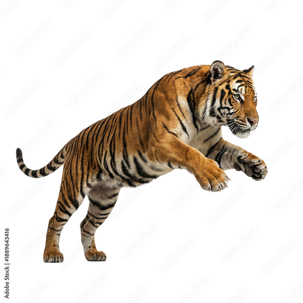 Obraz premium Indochinese tiger leaping against a transparent background.