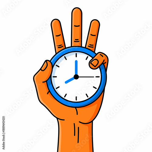 Hand holding a clock with blue frame