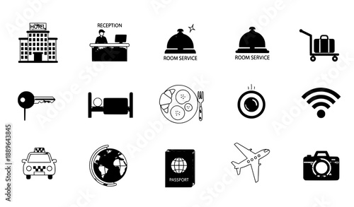 Hotel Service and Tour Travel Icons Set Vector Design