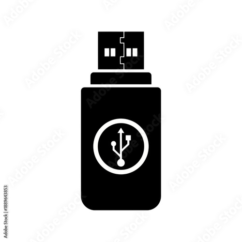Black usb flash drive with a white logo