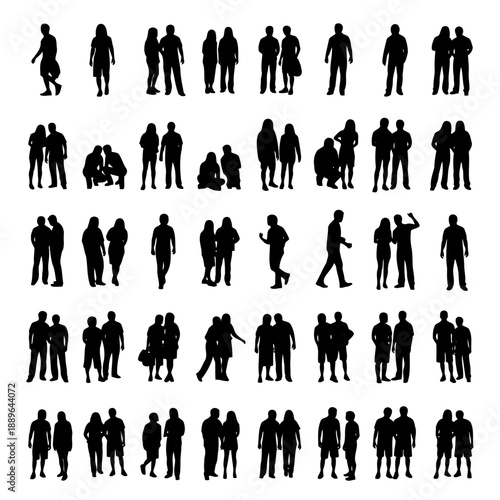 Collection of various black human silhouettes on for people