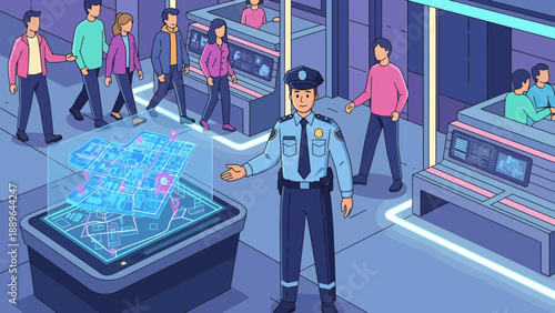 Security Officer Presenting Holographic Display.