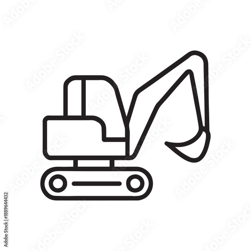 Excavator Construction Vehicle Line Vector On White Background 