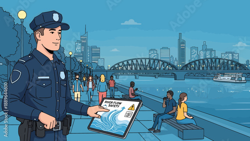 Police Officer Demonstrating Digital ID on Tablet.