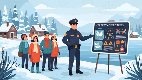 Police Officer Educating Children on Cold Weather Safety.