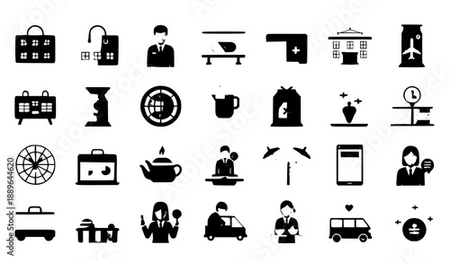 Flat Hotel Service and Tourism Icons Collection