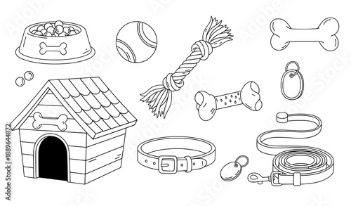 Dog Supplies and Equipment Hand Drawn Icon Set Vector