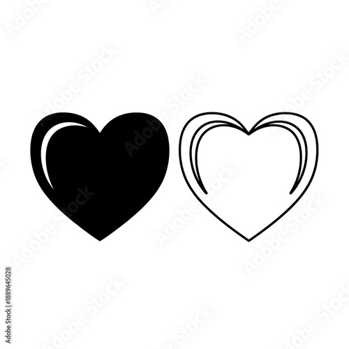 Two heart shapes in black and white on a pure