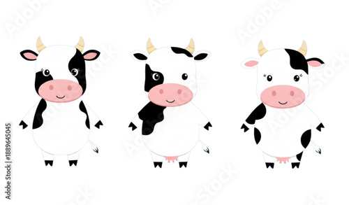 Funny Hand Drawn Cow Characters Black and White Vector