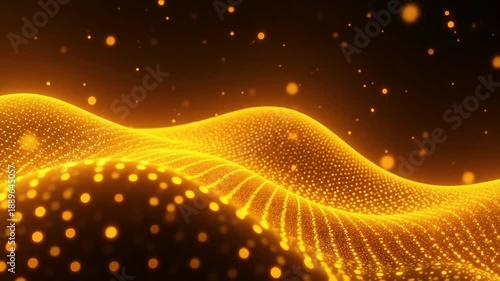Abstract glowing digital wave with flowing golden particles
